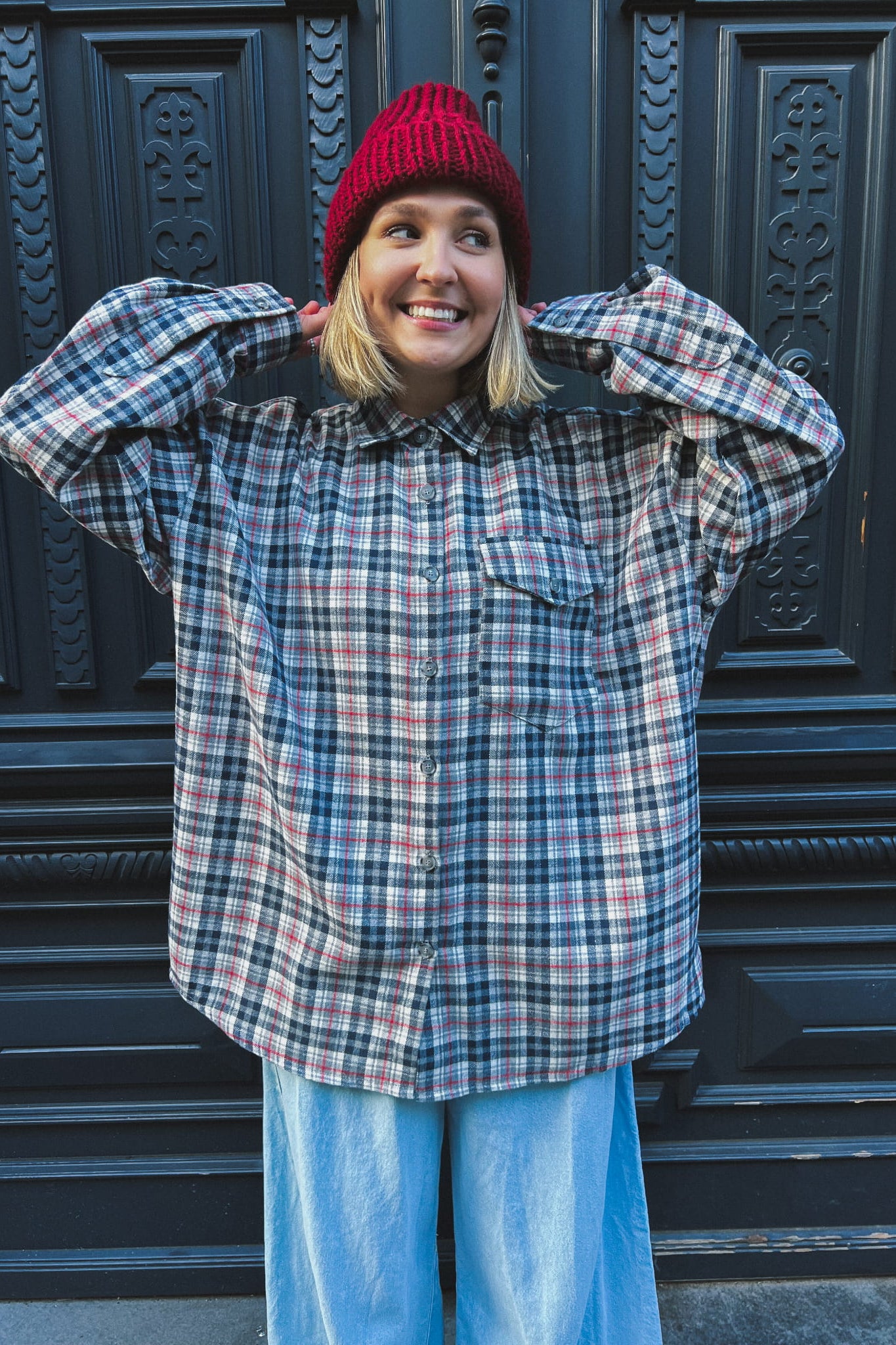 Koszula Fela w szarą kratę – flanelowa koszula oversize Malviva