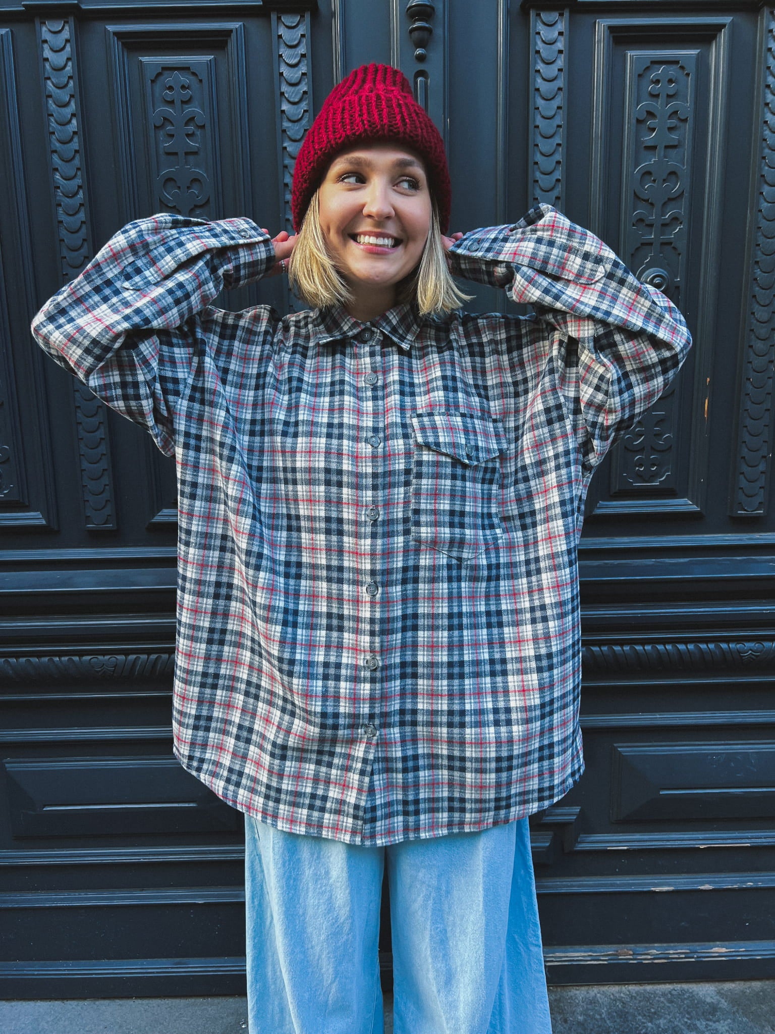 Koszula Fela w szarą kratę – flanelowa koszula oversize Malviva